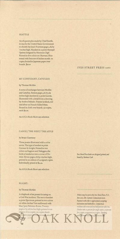 Catalogue of Ives Street Press publications
