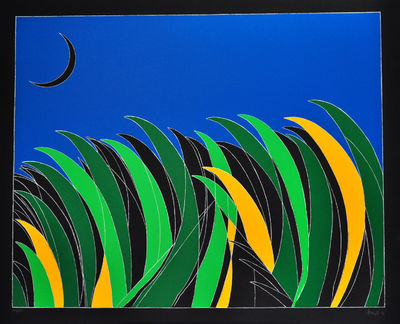 Field with Moon. Lithograph signed and numbered by the artist