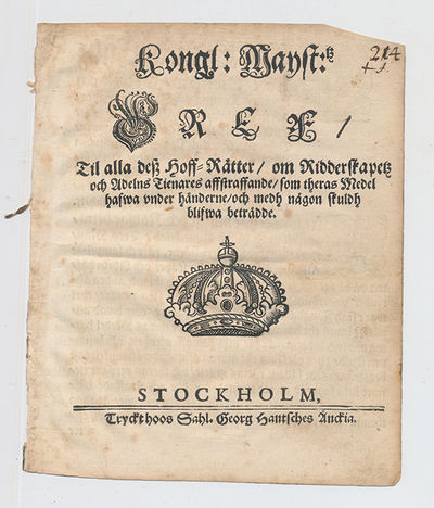 Kongl: mayst:tz bref/ til alla dess hoff-rätter/…