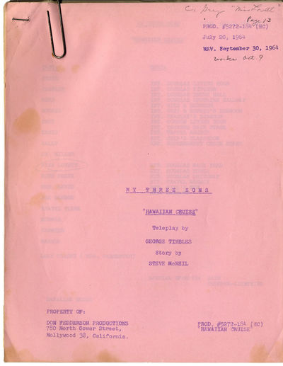 MY THREE SONS - "Hawaiian Cruise" (Sep 30, 1964) Revised TV script