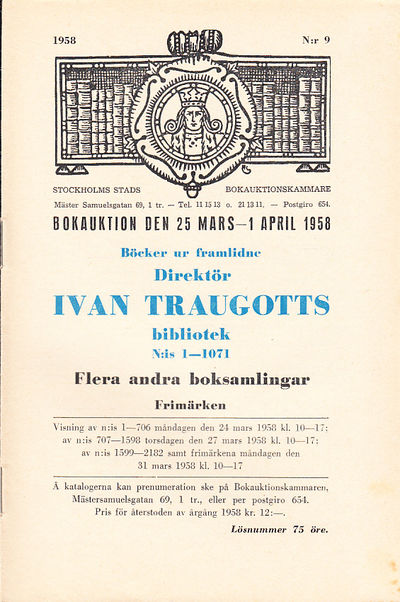 Bokauktion den 25 mars - 1 april 1958. Böcker ur…