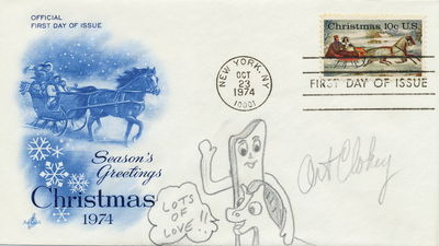 ORIGINAL ART SIGNED, on First Day Cover honoring Christmas 1974, issue stamp, "New York, N.Y., Oct. 23, 1974.
