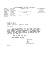 TYPED LETTER FROM HIS LAWYERS concerning Tropic of Cancer