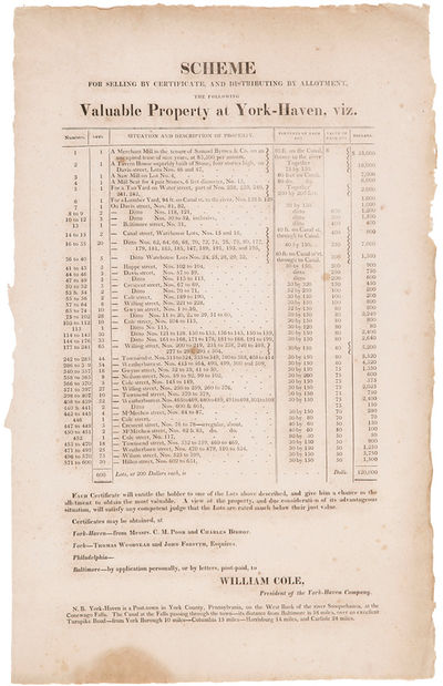 SCHEME FOR SELLING BY CERTIFICATE, AND DISTRIBUTING BY ALLOTMENT, THE FOLLOWING VALUABLE PROPERTY AT YORK-HAVEN, VIZ.