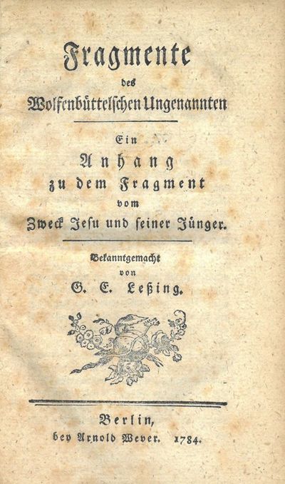 (Reimarus, Herman Samuel). Fragmente des…