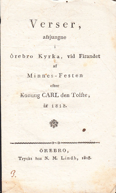Verser, afsjungne i Örebro kyrka, vid firandet af…