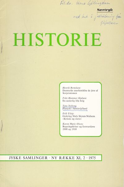 Plattysk i Sønderjylland. Särtryck ur Historie.…