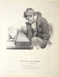 Musiciens de la Chapelle. M. l'Abbé Loup. Lithograph by Bernard after Charles Joseph Traviès de Villers depicting a gentleman in formal dress, seated, plucking a psaltery