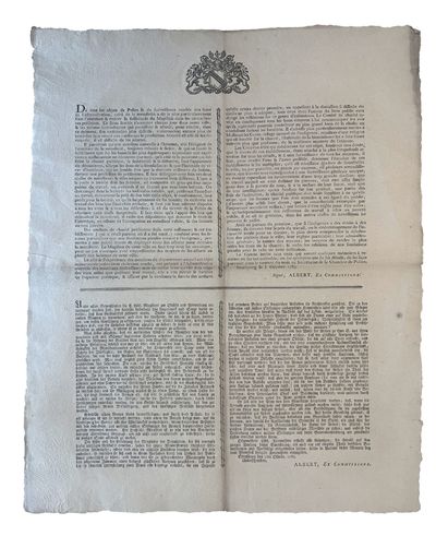 [Broadside:] De tous les objets de Police & de surveillance confiés aux soins de l’administration, celui de la mendicité a dû le plus particulièrement fixer l’attention & exciter la sollicitude du Magistrat dans les circonstances présentes. Ce fléau semble s’accroître chaque jour dans notre ville..