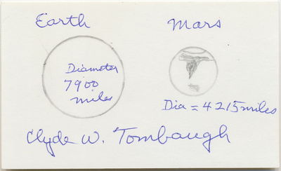 SIGNED OIGINAL ART. Earth and Mars Drawing Signed on 3 x 5 card