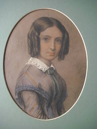 ORIGINAL PASTEL PORTRAIT, in colours, Half Length, when young, in blue and grey striped dress,...