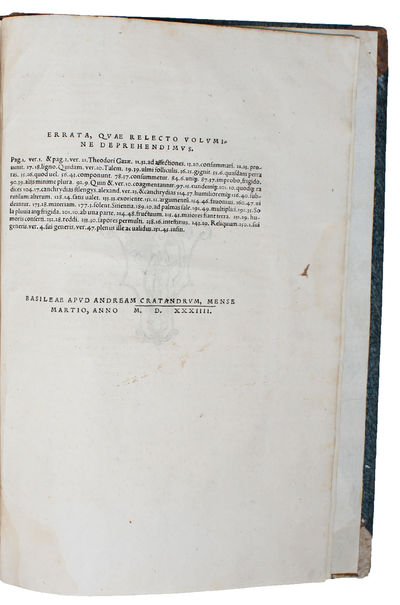 De Historia plantarum Libri VIII, Et Decimi principium De Causis, siute generatione plantarum, Libri VI. Theodoro Gaza interprete. Cum eorum omnium quæ his Theophrasti libris continentur, indice. (2 Parts). (photo 3)