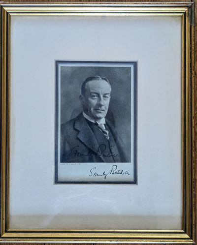 framed. fine. Black-and-white photograph signed twice, once across bottom of photo and a second sign...