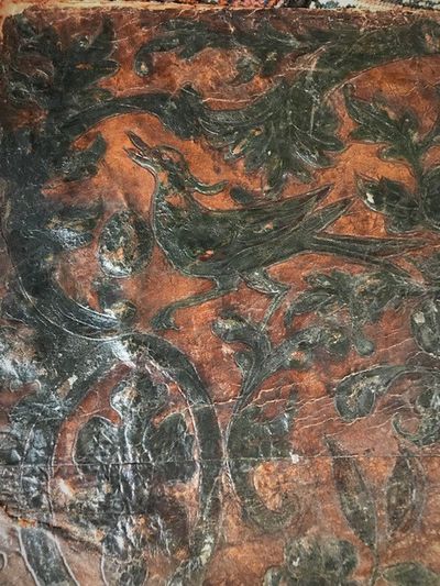 Seventeenth century embossed, stamped, and painted leather wall panel