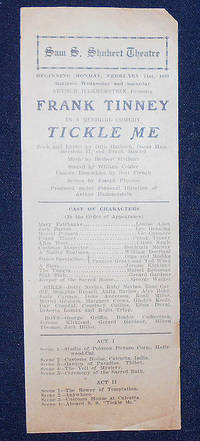 Sam. S. Shubert Theatre Playbill for Tickle Me, Starring Frank Tinney