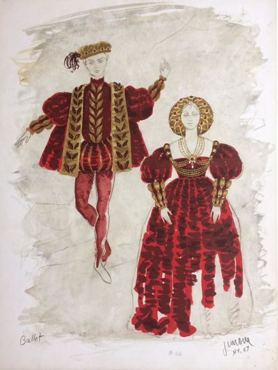 New York, 1967. Costume croquis. Watercolor, gouache, and graphite on board. Measures 20