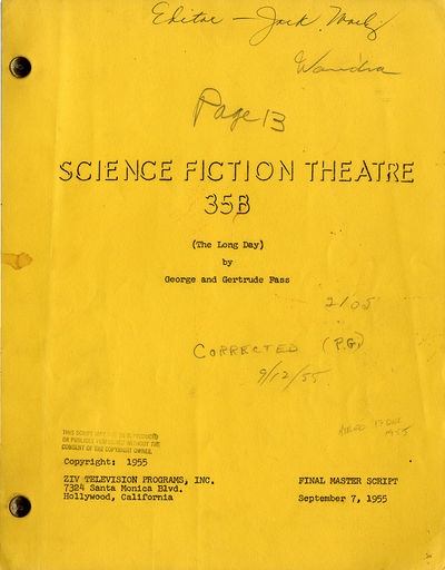 SCIENCE FICTION THEATRE - "The Long Day" (Sep 7, 1955) Final Master TV script