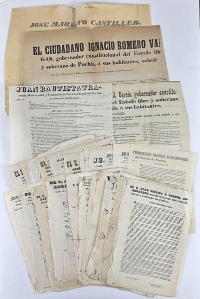 [Large Group of Broadside Decrees Issued by the State Government of Puebla During the Mid-19th Century]