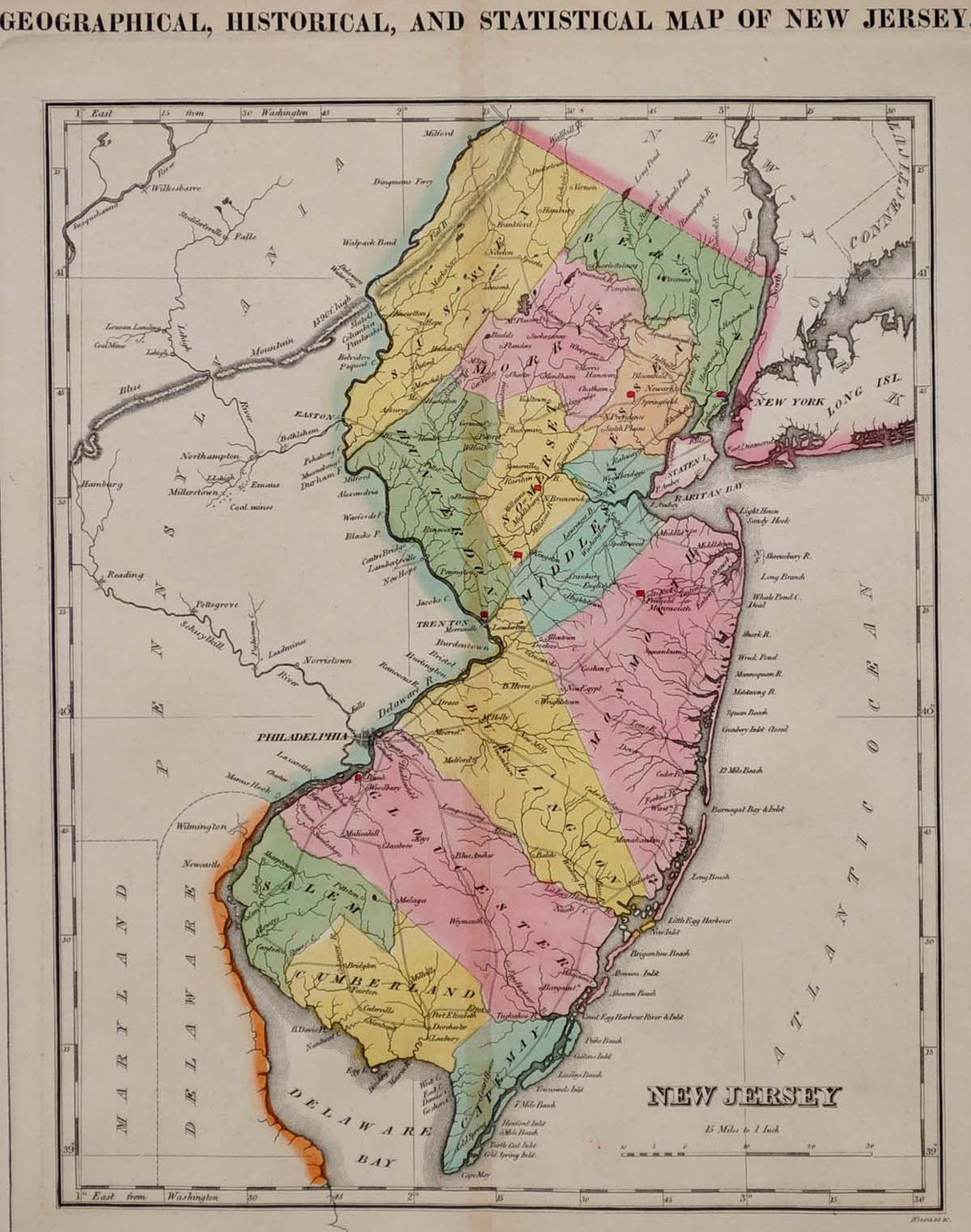 GEOGRAPHICAL, STATISTICAL, AND HISTORICAL MAP OF NEW JERSEY. by Henry