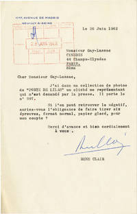 Typed Letter Signed from René Clair to Monsieur Gay-Lussac, 1962