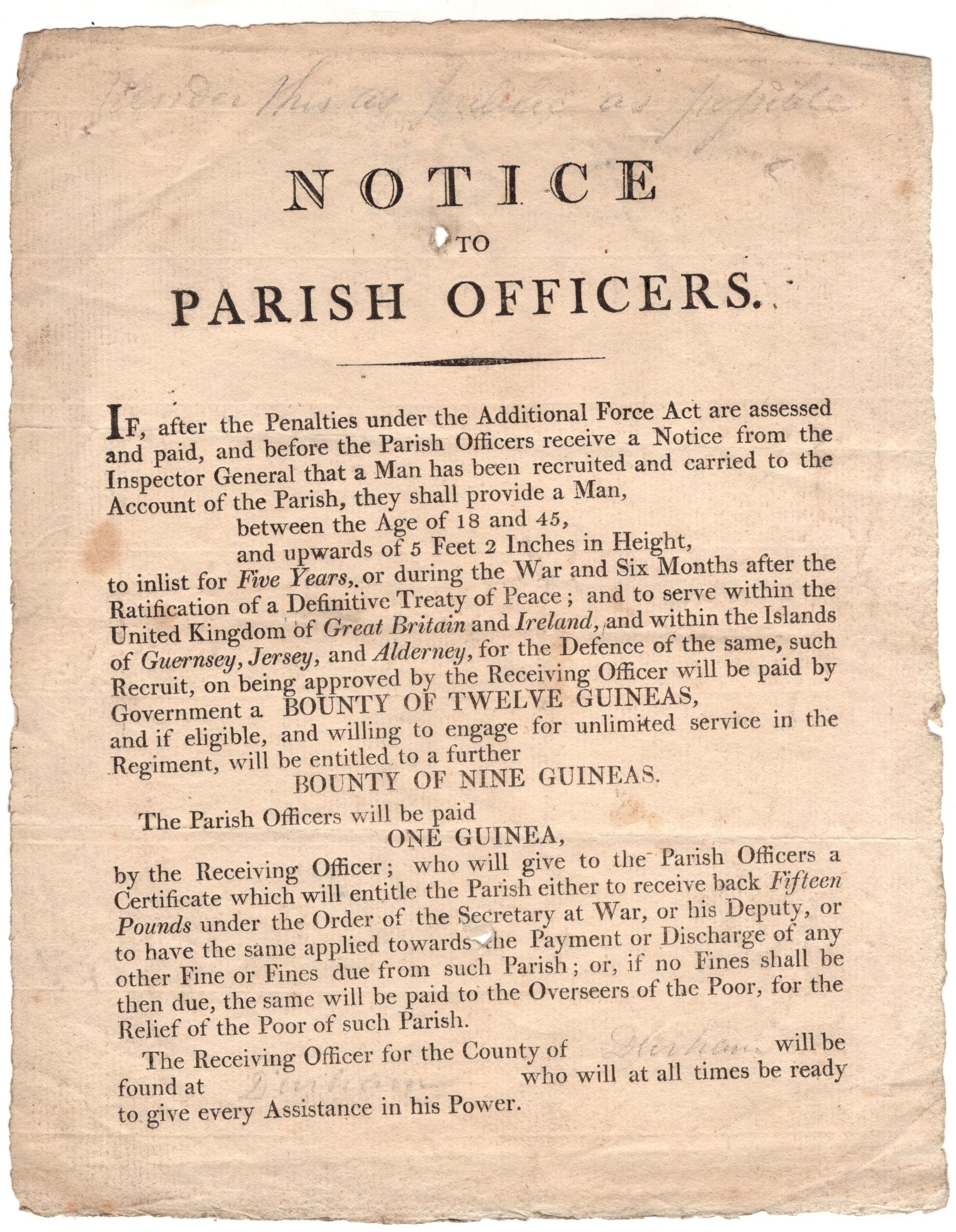 Pitt's Parish Army - 1806 Durham Flyer, Additional