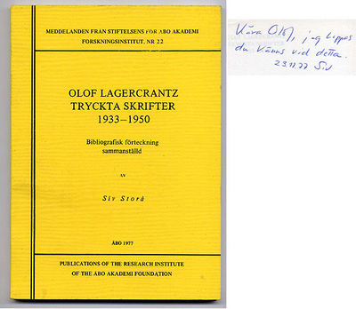 Olof Lagercrantz tryckta skrifter 1933-1950.…