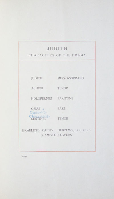 Judith Lyric Drama for Soli, Chorus and Orchestra Text by William Chauncy Langdon. [Piano-vocal score]