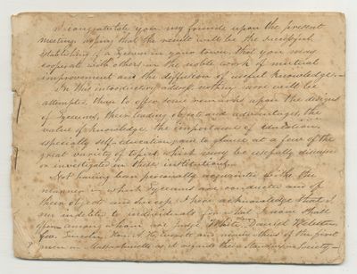 [Manuscript] A Public Address on the Opening of a Lyceum in Massachusetts, circa 1830