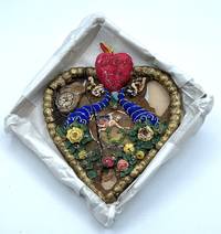 Victorian Cookie - with Cupid & Cornucopias of Flowers in a Garden Scene plus Marzipan Flaming Heart