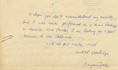 Autograph letter signed "Eugene Zador" to "Tyler
