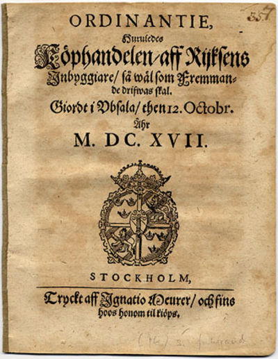 Ordinantie, huruledes köphandelen/ aff rijksens…