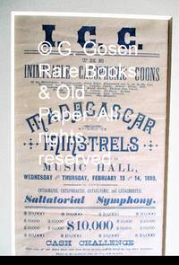 I.C.C. The Inimitable Cacophonic Coons â¦ Madagascar Minstrels Will Positively Appear In Music Hall, Wednesday And Thursday, February 13 And 14, 1889, In Their Catagmatic, Cataphractic, Cataclysmic, And Catachrestic Saltatorial Symphony. - 