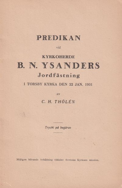 Predikan vid kyrkoherde B.N. Ysanders…