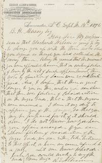 A Letter from a Collections Agent Warning of Pending Collections for Negro Bonds, 1876