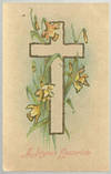 JOYOUS EASTERTIDE POSTCARD WITH CROSS AND DAFFODILS