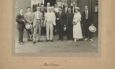 Thomas Edison Signed Photograph Showing Him With His Team in Front of the Edison Laboratory