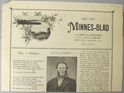 Minnes-blad vid logen 254 frimodigs i Bjåsta,…