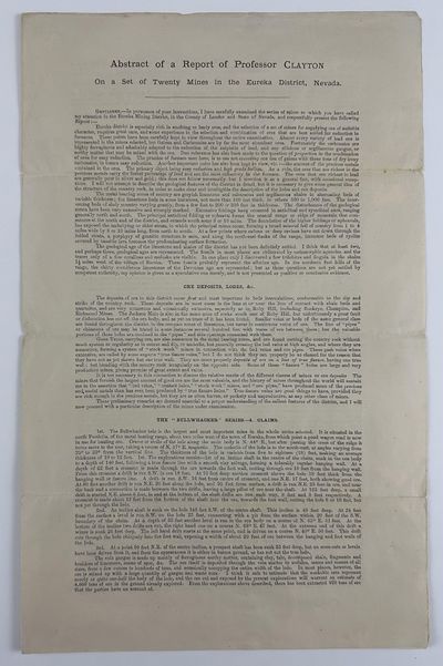 Abstract of a Report of Professor Clayton on a Set of Twenty Mines in the Eureka District, Nevada [caption title]