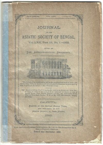 Journal of the Asiatic Society of Bengal Vol. LXII, Part III, No. 1 -1893 [cover title]