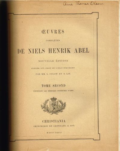 Œuvres complètes de Niels Henrik Abel. I-II. Nouvelle edition. (photo 3)