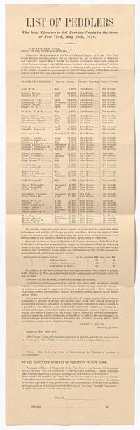 image of (Broadside:) List of Peddlers Who hold Licenses to Sell Foreign Goods in the State of New York, May 10th, 1878