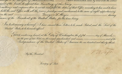 President William H. Taft Appoints George L. Meyer Secretary of the Navy