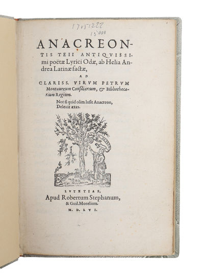 Anacreontis teii antiquitissimi poëtae Lyrici…