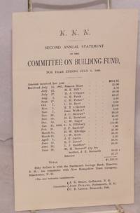 image of KKK Second annual statement of the Committee on Building Fund, for year ending July 1, 1888