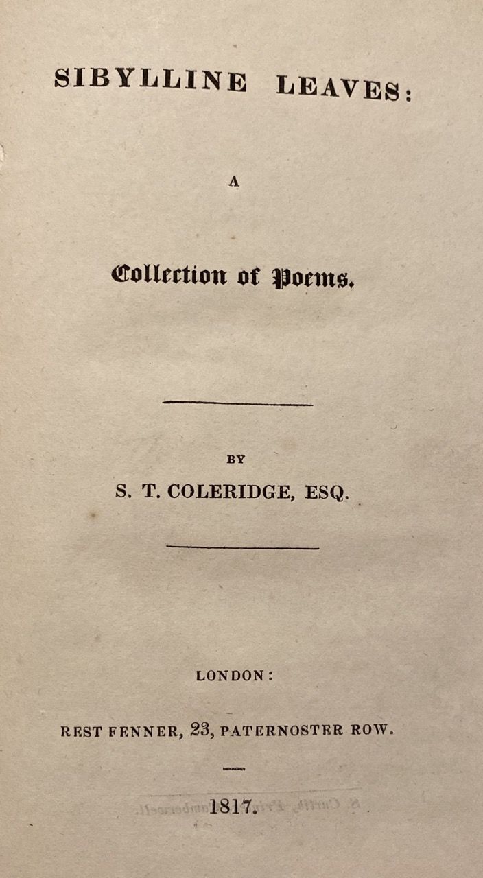 Coleridge, Samuel Taylor- Scarce First Edition, Original Boards