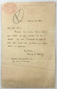 [Hopkins, Frank E., DeVinne Press] Autograph Letter Signed to Herbert Stone, Publisher of Stone and Kimball