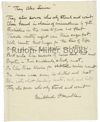  130 West 57th St: January 19, n.d., 1909. Both 12mo, The manuscript poem, 12 lines, is signed in fu...