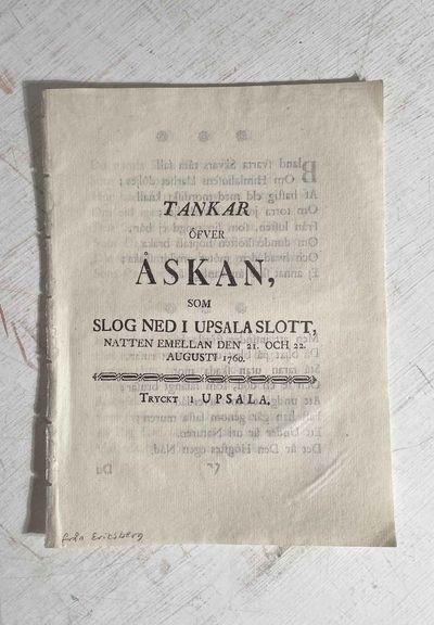 Tankar öfver åskan, som slog ned i Upsala slott,…