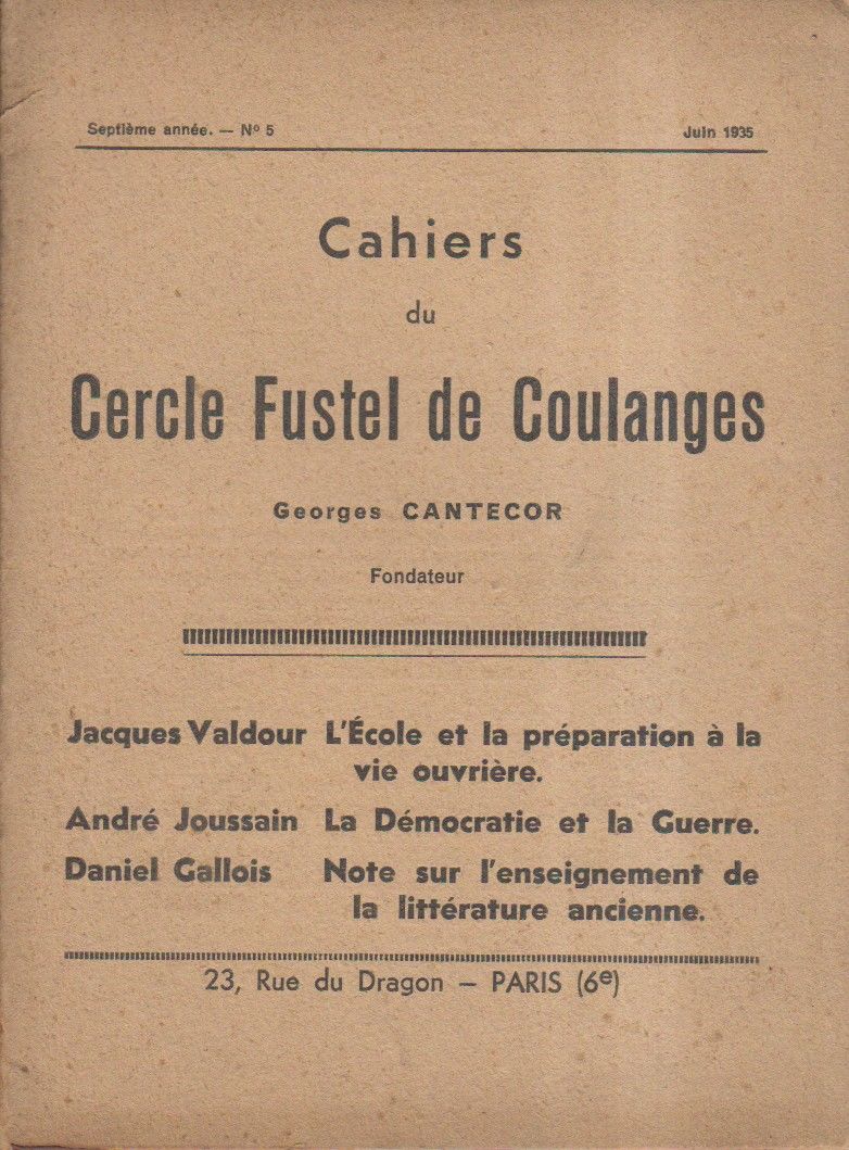 BIBLIO Cahiers du Cercle Fustel de Coulanges. Septième année. N° 5