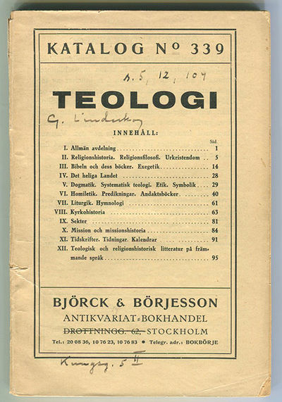 Björck & Börjesson. Katalog no 339. Teologi.…